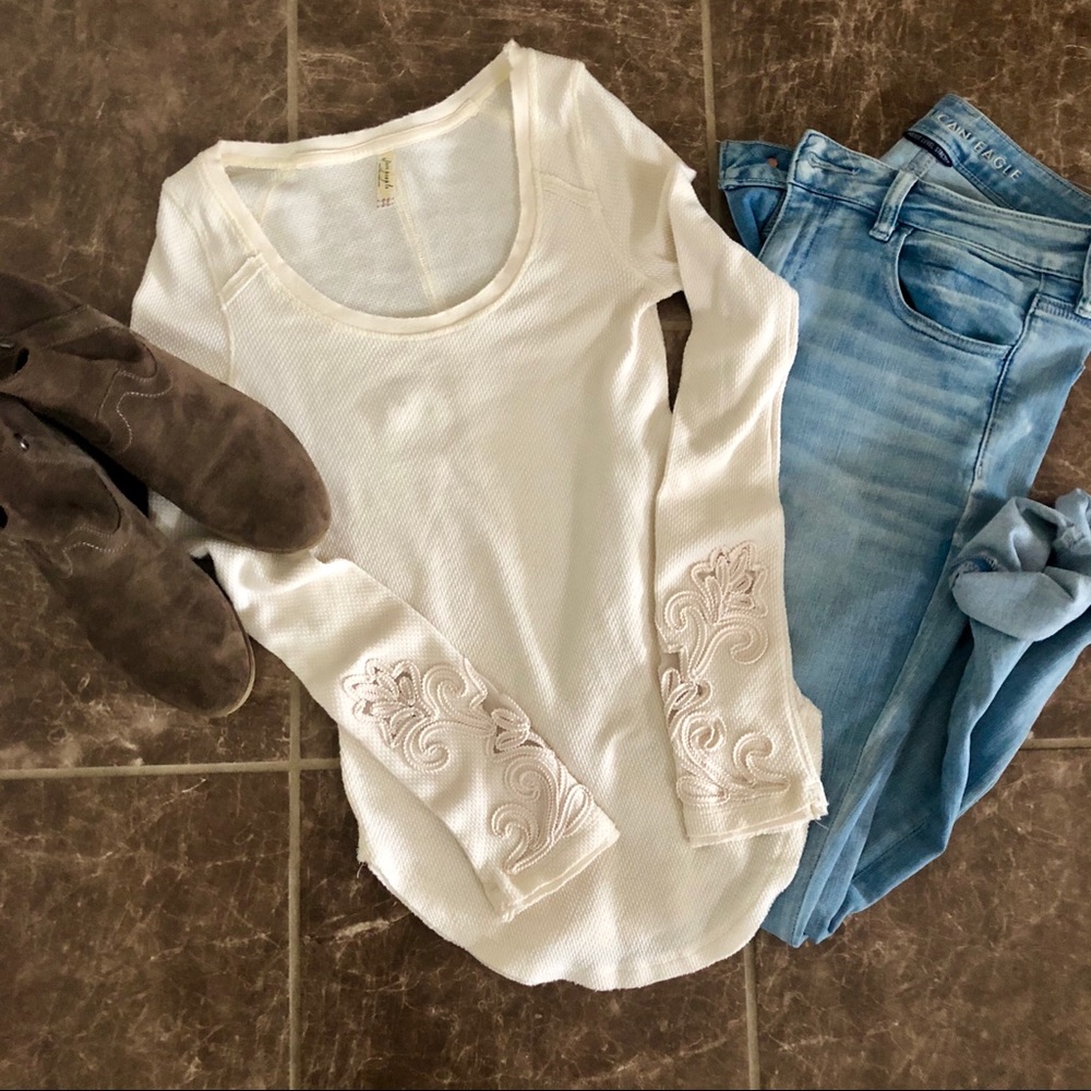 Cream lace long sleeve shirt from Free People